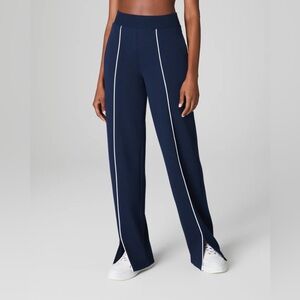 SPANX AirEssentials Pique Straight Leg Pant navy with front white stripe size 1X